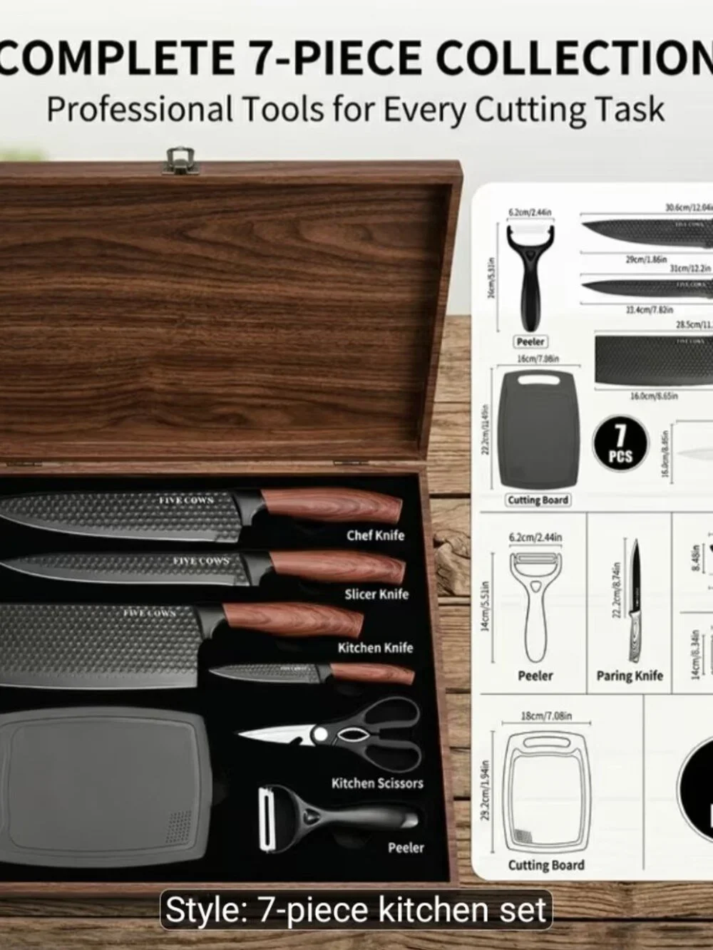 7-Piece Stainless Steel Kitchen Knife Set Chef Slicing Fruit Knives Gift Box New